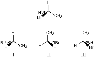 Which of the following is the enantiomer of the following substance?   A)  I B)  II C)  III D)  It does not have a non-superposable enantiomer. E)  Both II and III