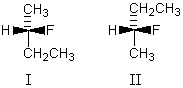 The compounds whose molecules are shown below would have:   A)  the same melting point. B)  different melting points. C)  equal but opposite optical rotations. D)  More than one of the above E)  None of the above