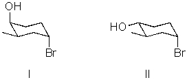 I and II are:   A)  constitutional isomers. B)  enantiomers. C)  identical. D)  diastereomers. E)  not isomeric.