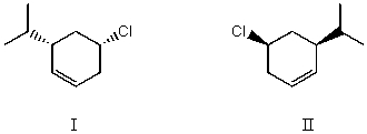 I and II are:   A)  constitutional isomers. B)  enantiomers. C)  identical. D)  diastereomers. E)  not isomeric.