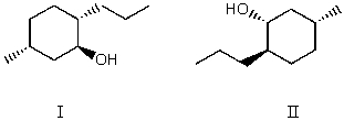 I and II are:   A)  constitutional isomers. B)  enantiomers. C)  identical. D)  diastereomers. E)  not isomeric.