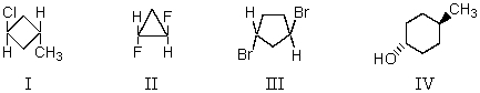 Which of the following substances is achiral ?   A)  I B)  II C)  III D)  IV E)  More than one of these
