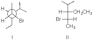 I and II are:   A)  constitutional isomers. B)  enantiomers. C)  identical. D)  diastereomers. E)  not isomeric.