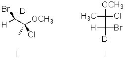 I and II are:   A)  constitutional isomers. B)  enantiomers. C)  identical. D)  diastereomers. E)  not isomeric.