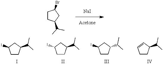 What would be the major product(s) of the following reaction?   A)  I B)  II C)  III D)  IV E)  None of the above