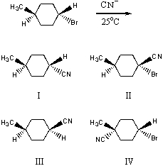 What would be the major product of the following reaction?   A)  I B)  II C)  III D)  IV E)  Equal amounts of I and III