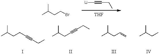 What would be the major product(s) of the following reaction?   A)  I B)  II C)  III D)  IV E)  More than one of the above
