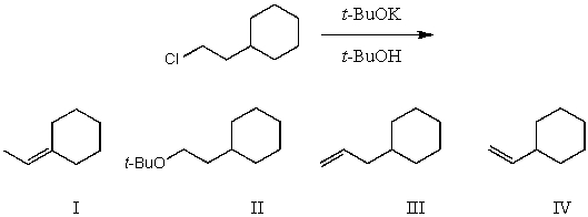 What would be the major product(s) of the following reaction?   A)  I B)  II C)  III D)  IV E)  More than one above