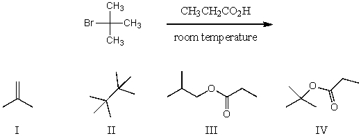 What would be the major product(s) of the following reaction?   A)  I B)  II C)  III D)  IV E)  None of the above