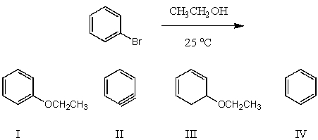 What would be the major product(s) of the following reaction?   A)  I B)  II C)  III D)  IV E)  None of the above