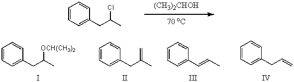 What would be the major product(s) of the following reaction?   A)  I B)  II and III C)  II,III,and IV D)  III and IV E)  None of the above