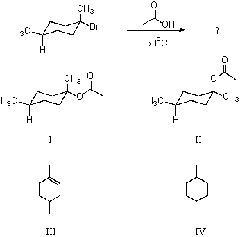 Which would be formed in the following reaction?   A)  I B)  II C)  III D)  IV E)  All of the above