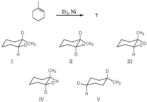 Which would be the major product of the following reaction?   A)  I B)  II C)  III D)  IV E)  V