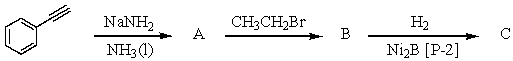 The structure of the product,C,of the following sequence of reactions would be:   A)    B)    C)    D)    E)   