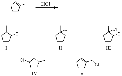 What would be the major product of the following reaction?   A)  I B)  II C)  III D)  IV E)  V