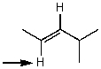 Which one of the following best represents the predicted approximate chemical shift and coupling for the hydrogen(s) indicated with the arrow?   A)  5.40 ppm,multiplet B)  2.00 ppm,multiplet C)  2.00 ppm,doublet D)  2.00 ppm,quartet E)  5.40 ppm,doublet