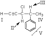 The <sup>1</sup>H NMR signal for which of the indicated protons occurs farthest downfield?   A)  I B)  II C)  III D)  IV E)  V