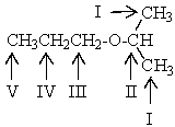 Which proton(s) of the compound below would appear as a triplet in the <sup>1</sup>H NMR spectrum?   A)  The protons on carbon II B)  The protons on carbon I and V C)  The protons on carbon III and V D)  The protons on carbon III and IV E)  The protons on carbon V