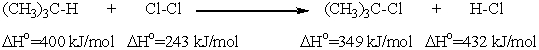  The bond dissociation energies for the relevant bonds are given below each of the species involved in the following reaction.Calculate the overall  \Delta H° for the reaction.   A)  +243 kJ / mol B)  -138 kJ / mol C)  +138 kJ / mol D)  -781 kJ / mol E)  +781 kJ / mol 