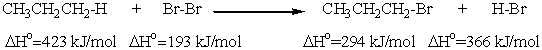  The bond dissociation energies for the relevant bonds are given below each of the species involved in the following reaction.Calculate the overall  \Delta H° for the reaction.   A)  +616 kJ / mol B)  -101 kJ / mol C)  -173 kJ / mol D)  +57 kJ kJ / mol E)  -44 kJ / mol 