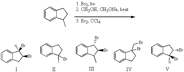 What is the product for the following three-step reaction sequence?   A)  I B)  II C)  III D)  IV E)  V