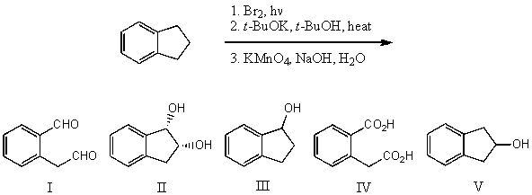What is the product for the following three-step reaction sequence?   A)  I B)  II C)  III D)  IV E)  V