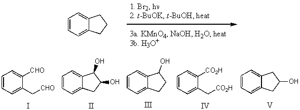 What is the product for the following three-step reaction sequence?   A)  I B)  II C)  III D)  IV E)  V