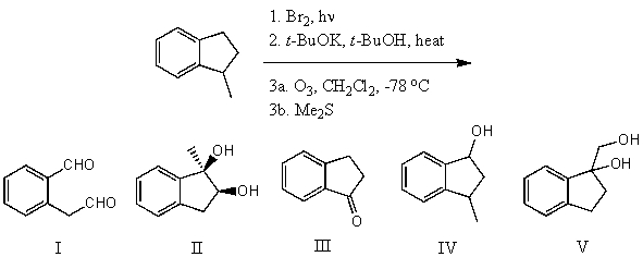 What is the product for the following three-step reaction sequence?   A)  I B)  II C)  III D)  IV E)  V