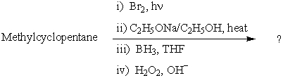 Complete the following reaction sequence: indicate regiochemical/stereochemical details as relevant.  