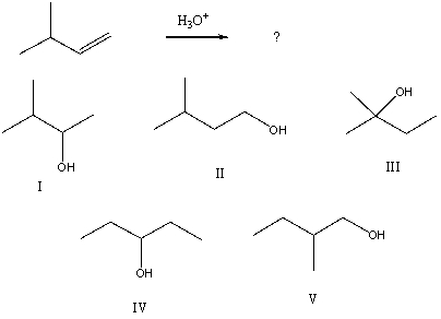 Select the structure of the major product formed from the following reaction.   A)  I B)  II C)  III D)  IV E)  V