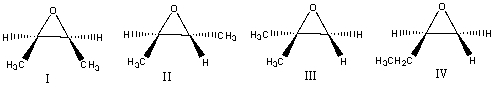 If trans-2-butene is treated with meta-chloroperbenzoic acid what is the final product?   A)  I B)  II C)  III D)  IV E)  None of the above