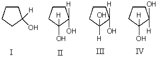 Epoxidation followed by reaction with aqueous base converts cyclopentene into which of these?   A)  I B)  II C)  III D)  IV E)  Equal amounts of III and IV