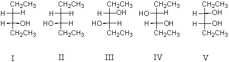 cis-3-Hexene is treated with meta-chloroperbenzoic acid and the product is then subjected to acid-catalyzed hydrolysis.What is the final product?   A)  equal amounts I and II B)  equal amounts I,II and V C)  equal amounts III,IV and V D)  equal amounts III and IV E)  Only V
