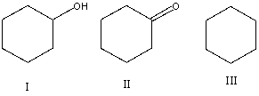 List the following compounds in order of increasing level of oxidation:   A)  I,II,III B)  I,III,II C)  II,I,III D)  III,II,I E)  III,I,II