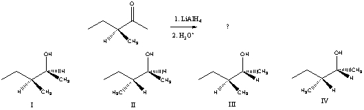 Predict the product(s) of the following reaction:   A)  A mixture of I and II B)  A mixture of I and III C)  A mixture of II and III D)  A mixture of II and IV E)  A mixture of III and IV