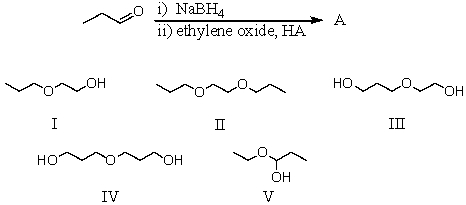 What would be the major product of the following reaction?   A)  I B)  II C)  III D)  IV E)  V