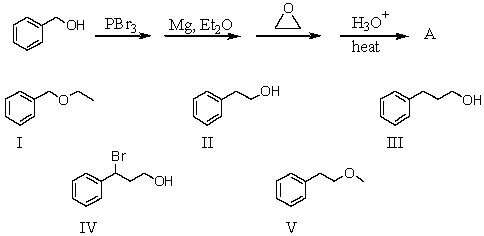 What would be the final product,A,in the following reaction sequence?   A)  I B)  II C)  III D)  IV E)  V