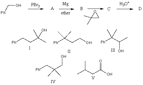 What would be the final product,A,in the following reaction sequence?   A)  I B)  II C)  III D)  IV E)  V