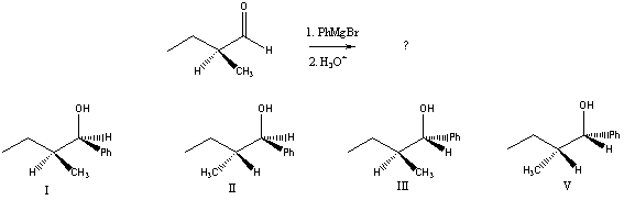 Predict the product(s) of the following reaction:   A)  A mixture of I and II B)  A mixture of I and III C)  A mixture of II and III D)  A mixture of II and IV E)  A mixture of III and IV