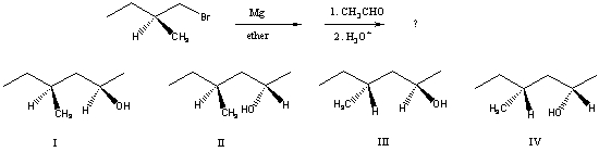 Predict the product(s) of the following reaction sequence:   A)  A mixture of I and II B)  A mixture of I and III C)  A mixture of II and III D)  A mixture of II and IV E)  A mixture of III and IV