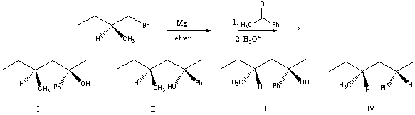 Predict the product(s) of the following reaction sequence:   A)  A mixture of I and II B)  A mixture of I and III C)  A mixture of II and III D)  A mixture of II and IV E)  A mixture of III and IV