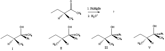 Predict the product(s) of the following reaction sequence:   A)  A mixture of I and II B)  A mixture of I and III C)  A mixture of II and III D)  A mixture of II and IV E)  A mixture of III and IV