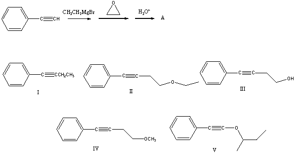What is the product,A,that would be obtained from the following reaction sequence?   A)  I B)  II C)  III D)  IV E)  V