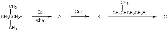 What would be the product,C,of the following reaction sequence?   A)  2,6-Dimethylheptane B)  2,2-Dimethylpropane C)  2-Methylpentane D)  2,2,5-Trimethylhexane E)  2,2,6-Trimethylheptane