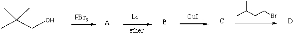 What would be the product,D,of the following reaction sequence?   A)  2,6-Dimethylheptane B)  2,2-Dimethylpropane C)  2-Methylpentane D)  2,2,5-Trimethylhexane E)  2,2,6-Trimethylheptane