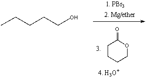 Complete the following reaction sequence,giving structural details of all key intermediates.  
