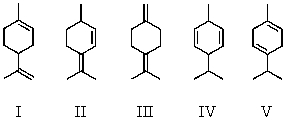 Select the structure of the conjugated diene.   A)  I B)  II C)  III D)  IV E)  V