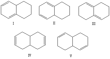 Select the structure of the conjugated diene.   A)  I B)  II C)  III D)  IV E)  V