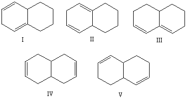 Select the structure of the conjugated diene.   A)  I B)  II C)  III D)  IV E)  V