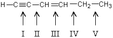Which carbon-carbon bond in the following compound would you expect to be shortest?   A)  I B)  II C)  III D)  IV E)  V